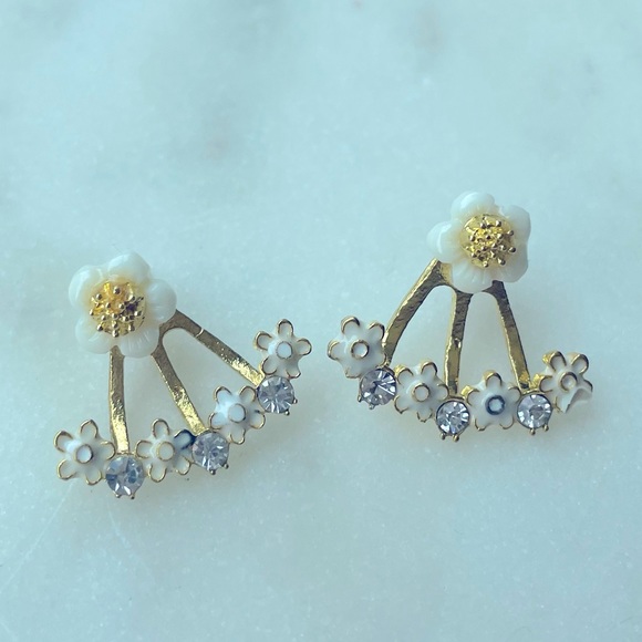 Rhinestone Flower Drop Earrings - Picture 7 of 8